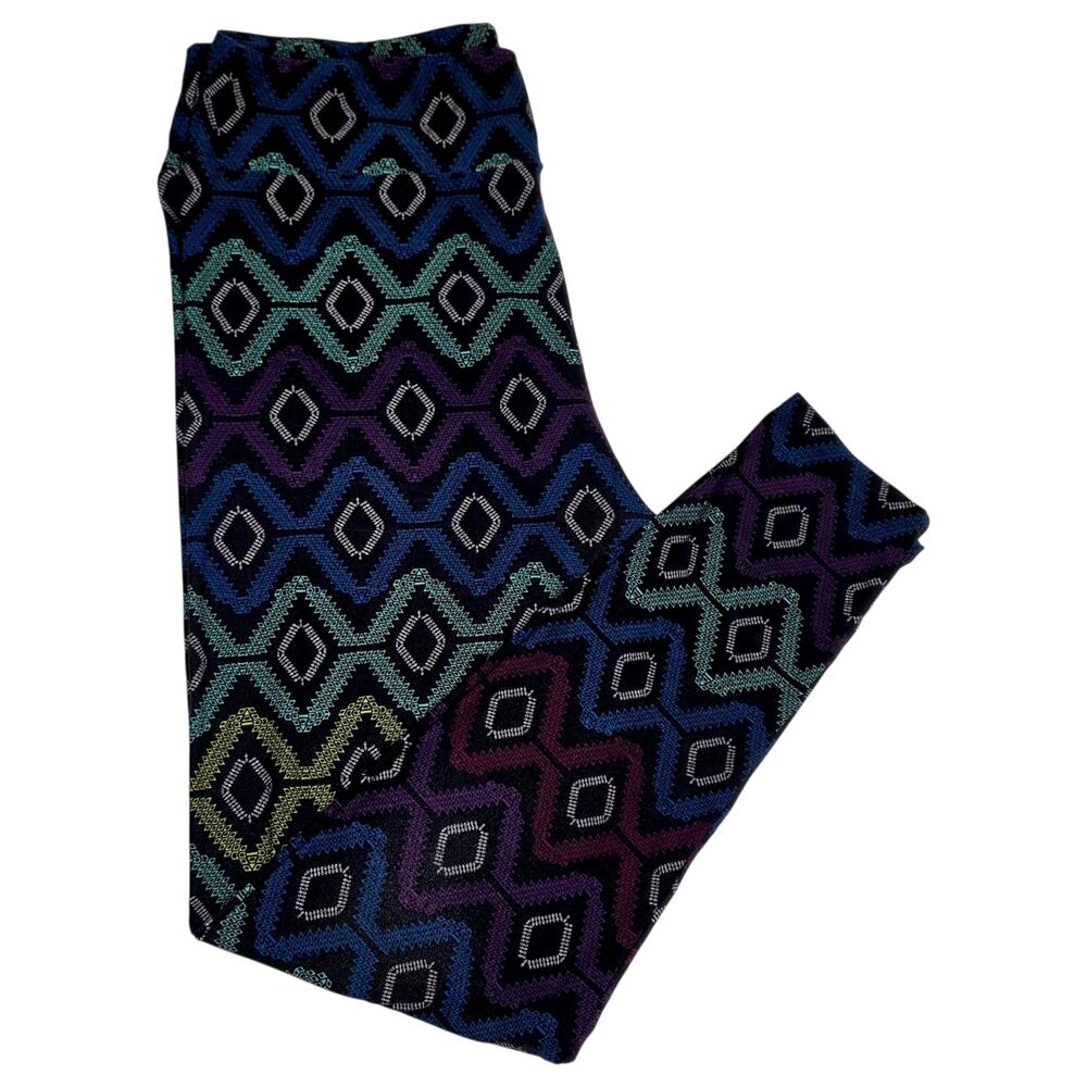 LuLaRoe TC Leggings Geometric Zigzag Diamond Black Blue Purple Buttery Soft